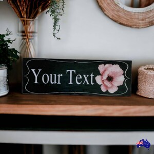 Custom Personalised Vintage Black Pink Flower Sign