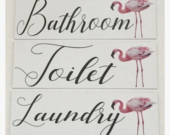 Toilet Laundry Bathroom Sign Door Wall Plaque Pink Flamingo Bird Shabby Chic Toilet Laundry Bathroom Sign Door Wall Plaque Pink Flamingo Bird Shabby Chic