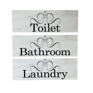 Toilet Laundry Bathroom French Scroll Door Room Sign