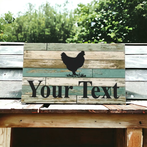 Chicken Hen Custom Personalised Sign Rustic Blue