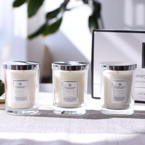 Scented Candle Gift Set | 3 pc Candle Set- Lemon Lavender. Midnight Jasmine, Rose Petal
