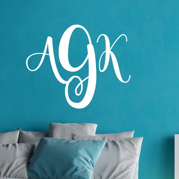 Initial Monogram Wall Decor, Bedroom Wall Decal, Initial Wall Decal, College Dorm Room, Custom Monogrammed Wall Decal, Monogram Letters