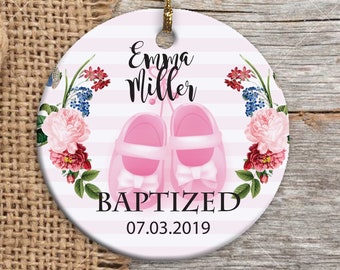 Personalized Christening Baptism Baby Girl Ceramic Ornament Custom Godparents Godmother Godfather