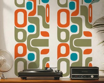 Retro Organic Maze Wall Decal – 22x80 Large Mid Century Peel Stick Vinyl