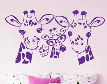 Giraffe Family Wall Decal: Safari Animal Kids Room Decor