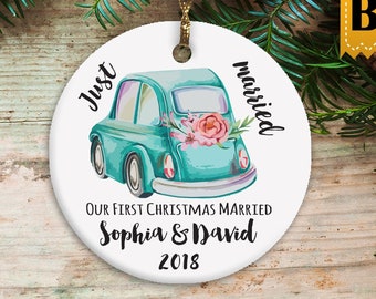 Just Married, First Christmas Ornament Married, Wedding Christmas Ornament Personalized names and year, Personalized First Christmas Married