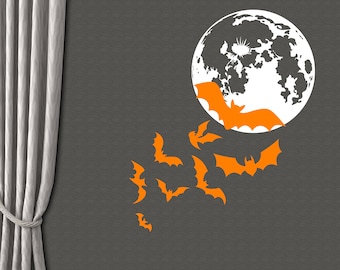 Halloween Wall Decal: Bats and Full Moon Vinyl Decor