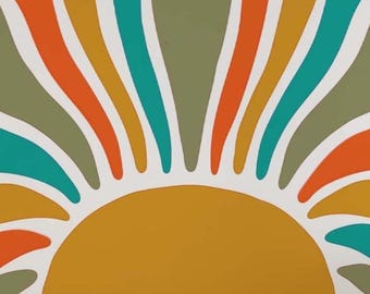 Boho Terrakotta Sonne Wandaufkleber: Gold Vinyl-Aufkleber, abnehmbares Wandbild