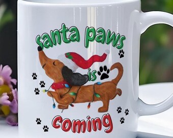 Taza navideña con perro salchicha: regalo navideño para mamás de perros