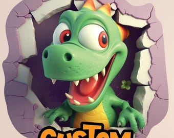 Custom Name Dino 3D Hole Wall Decal – Broken Wall 3D Effect Sticker, Personalized Dinosaur Room Decor for Kids