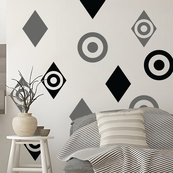 Rhombus with Inner Circles Wall Decals | Modern Mid-Century Retro 70s Decor | 80"H x 22"W | Home Decoration Sticker