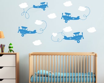 Airplane Cloud Set, Wall Decor Home, Kids Wall Stickers, Dorm Kids Room Airplane, Sticker Aviation Decor, Toddler Room Decor, Boy Bedroom