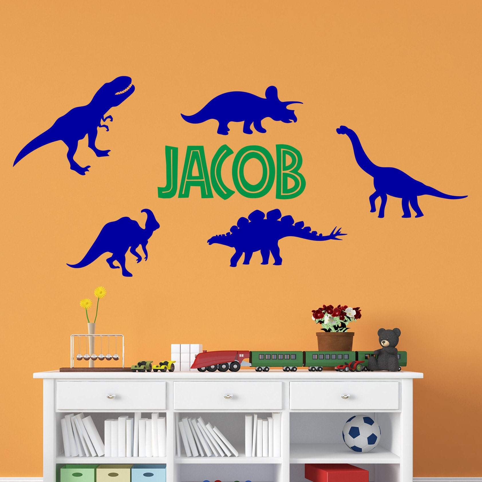 Personalized Name and color dinosaurs Wall Decal children Etsy