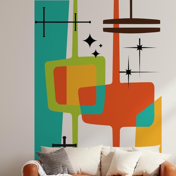 Mid-Century Geometric Wall Decal | 50s - 60s Peel & Stick Vinyl Decor
