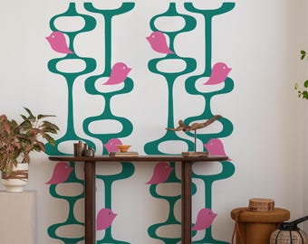 Mid-Century Modern Bird Wall Decal: Geometric Arch Mural