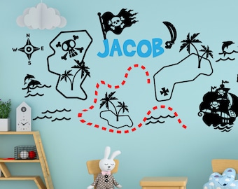 Custom Name Pirate Map Wall Decal, Pirate Decal, Map for Kids, Pirate Wall Decor
