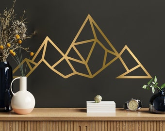 Geometric Modern Mountain Wall Decal, Gold Silver Wall Decal, Retro 70s Decor, Line Wall Sticker, Peel and Stick, Mid Century Modern