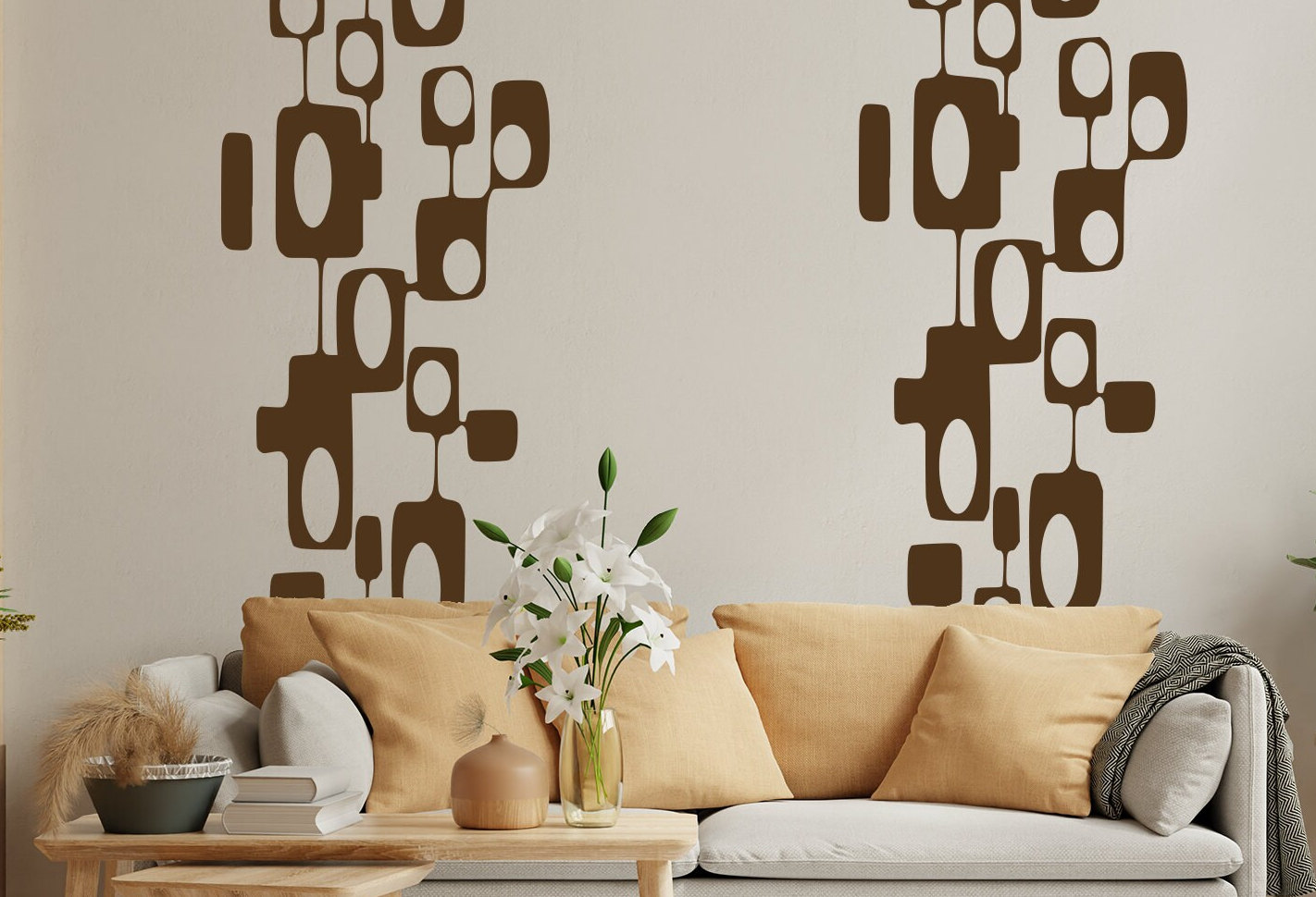 Autocollant Mural Moderne Milieu Du Siècle – Motifs Atomiques Géométriques – 80" H X 22" L