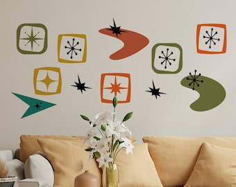 Calcomanía de pared retro MCM Starburst Mid Century / Decoración del hogar de inspiración vintage