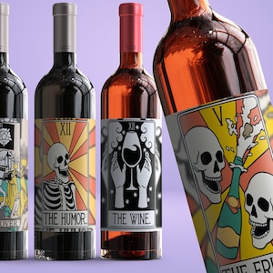 Witch Tarot Wine Label Stickers: Funny Party Decor, Set of 4