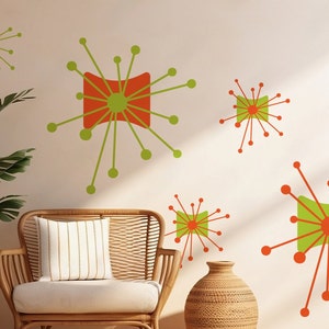 Atomic Starburst Retro Wall Sticker Decal | 80”H x 22”W | Mid Century Living Room Decor