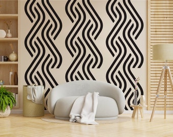 Mid Century Modern Diagonal Waves Wall Decal | 80" x 22" | Custom Colors