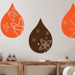 Mid Century Modern Rain Drop Wall Decals: Retro 70s Decor