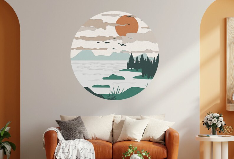 Setting Image Decals Mid-century Modern Mountain Wall Decal | Removable Circle Landscape ...