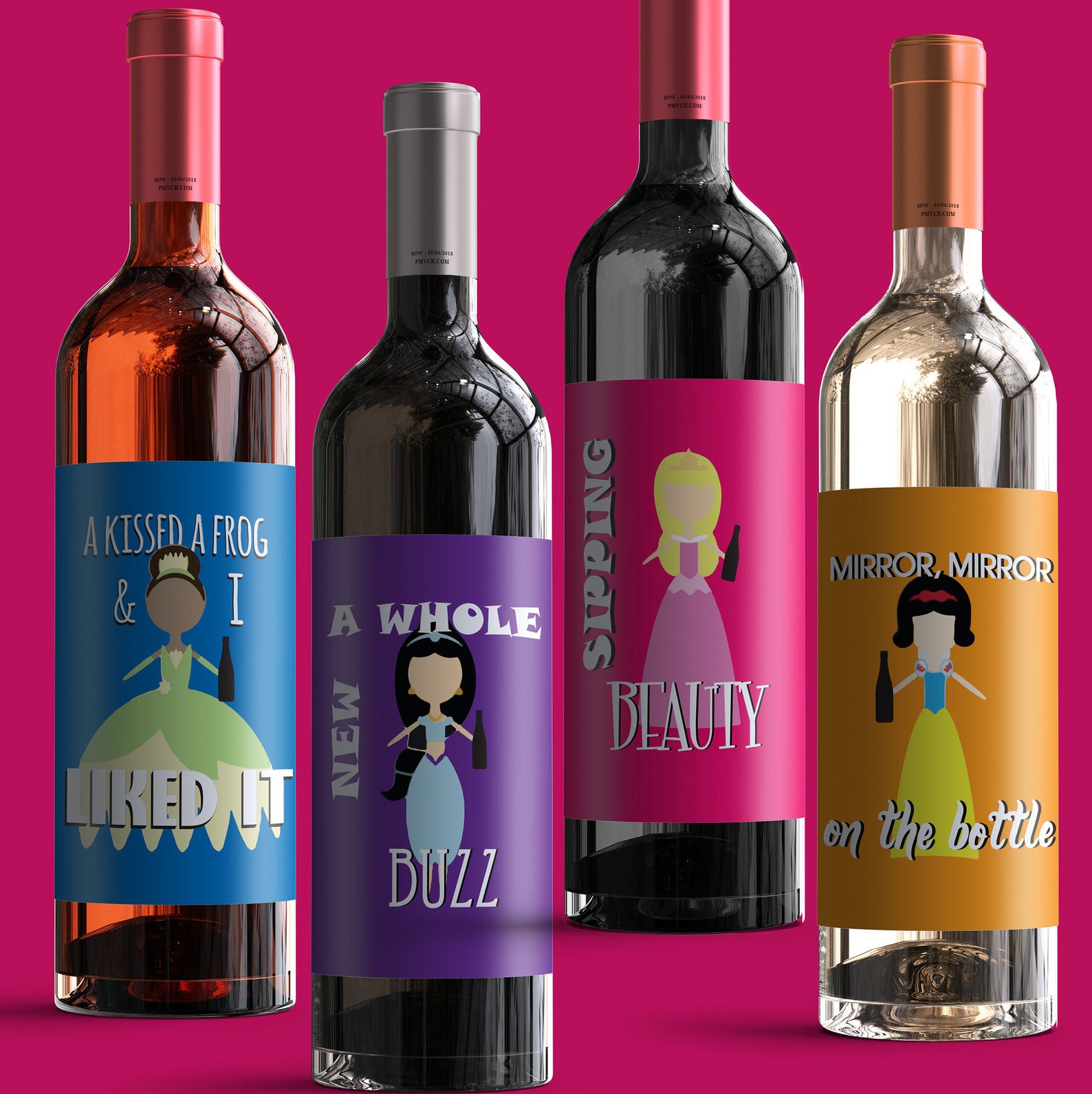 Princess Wine Labels Bachelorette Wine Labels Set 2 Bridal Etsy