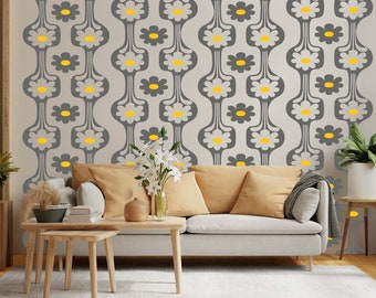 Retro Daisy Wall Decal: Mid-Century Modern 1970s Floral Pattern