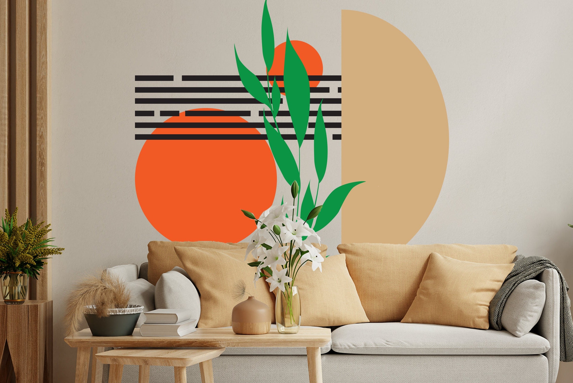 boho-style-wall-decal-mid-century-plant-wall-decal-boho-wall-etsy