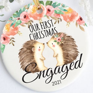 Personalized Our First Christmas Ornament: Engaged Porcupines