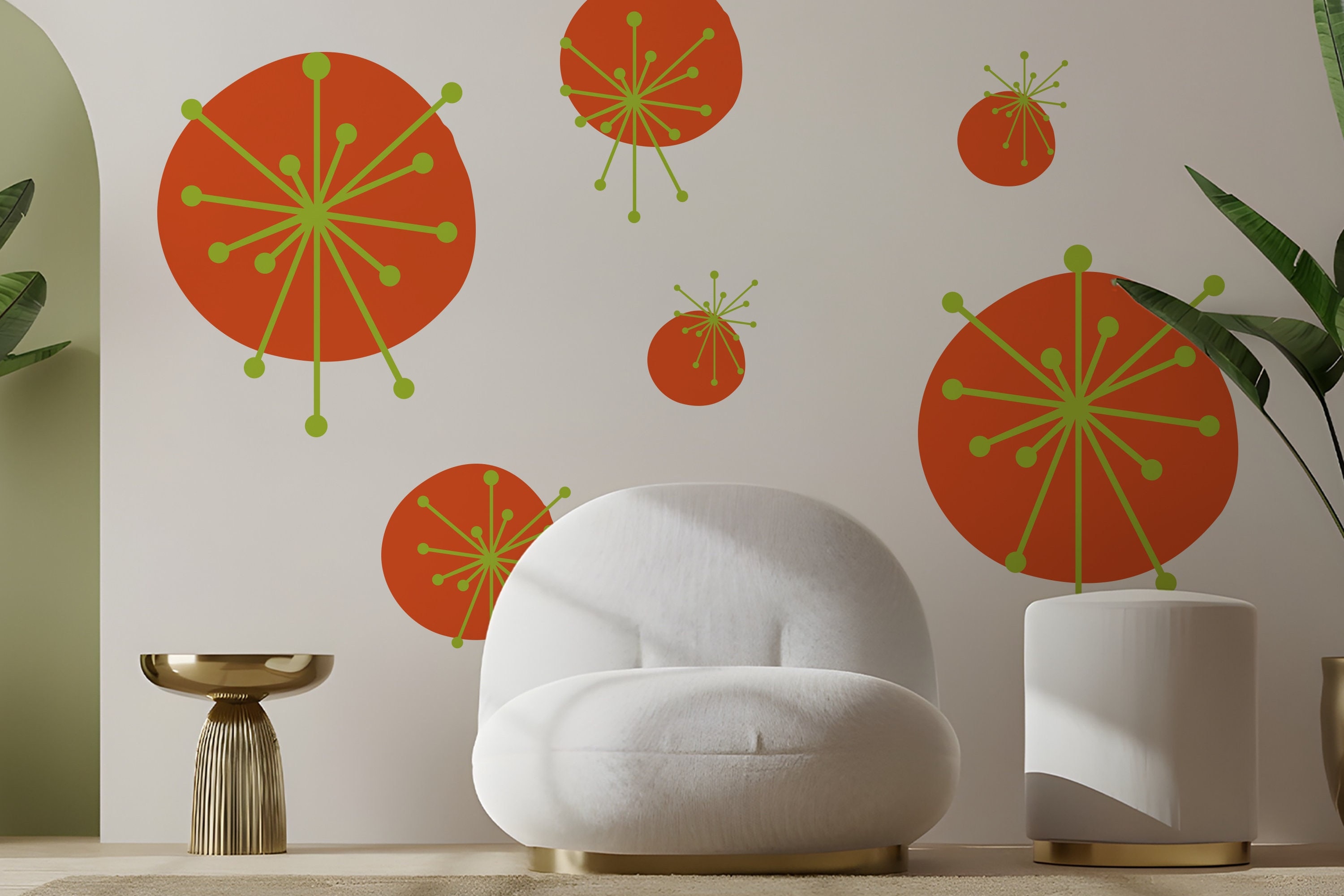 Atomic Starburst Wall Decal: Retro Mid Century Peel and Stick Decor