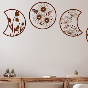 Moon Phase Wall Decal, Moon Wall Decor, Phases of the Moon Cycle, Boho Bedroom Celestial Art, Flower Moon Phase, Floral Moon Bedroom Wall Ar