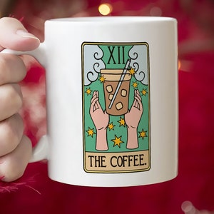 Caneca de café com tarô, caneca de café com carta de tarô, amante de café, caneca engraçada, caneca de chá com leitor de tarô, caneca de café, caneca de presente, bruxa, caneca com cafeína