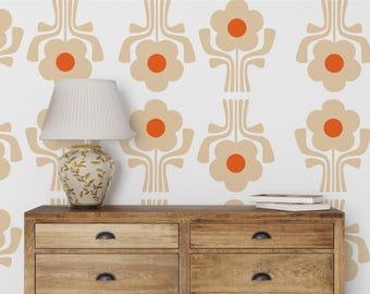 Retro Floral Mid Century Wall Decal 22x80 Peel and Stick Vinyl Mural