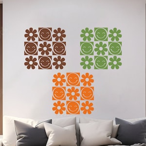 Floral Smiley Face Wall Decal: Peel and Stick Vinyl Art (68&quot; x 22&quot;)