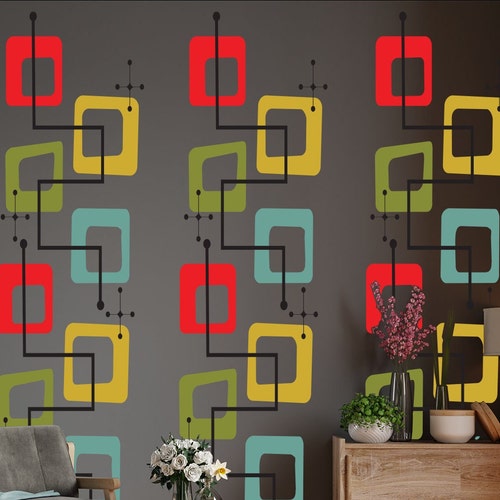 Mid Century Modern Shapes Wall Decal Retro 70s Decor Wall Etsy