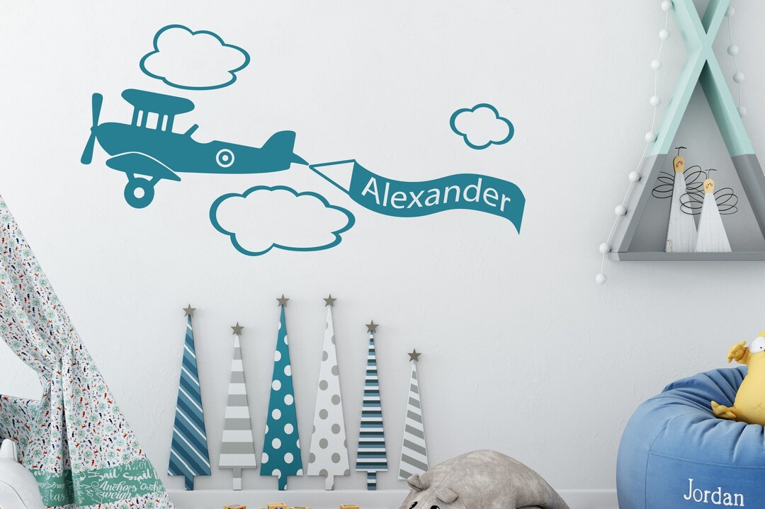 Airplane Name Wall Decal - Airplane Wall Decal - Custom Name Decal ...
