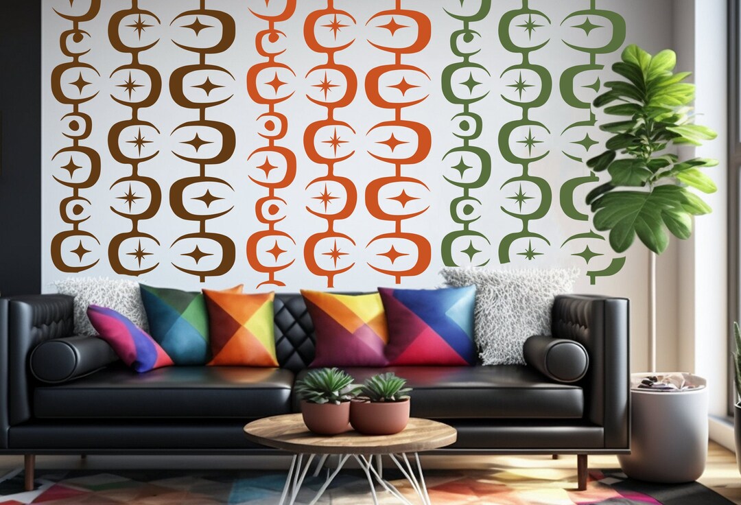 Mid Century Modern Wall Decals | 80" X 22" Peel and Stick Wall Decor - Etsy