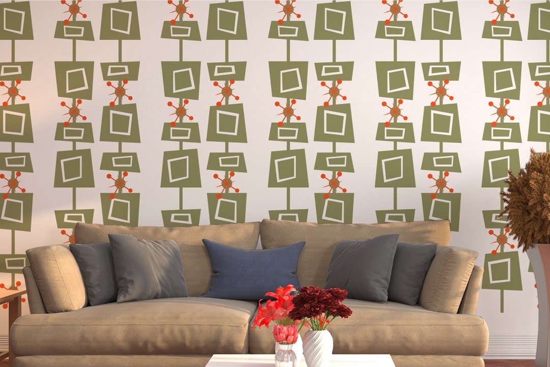Square Mid Century Wall Decal, Retro Wall Decal, Geometric Modern Wall
