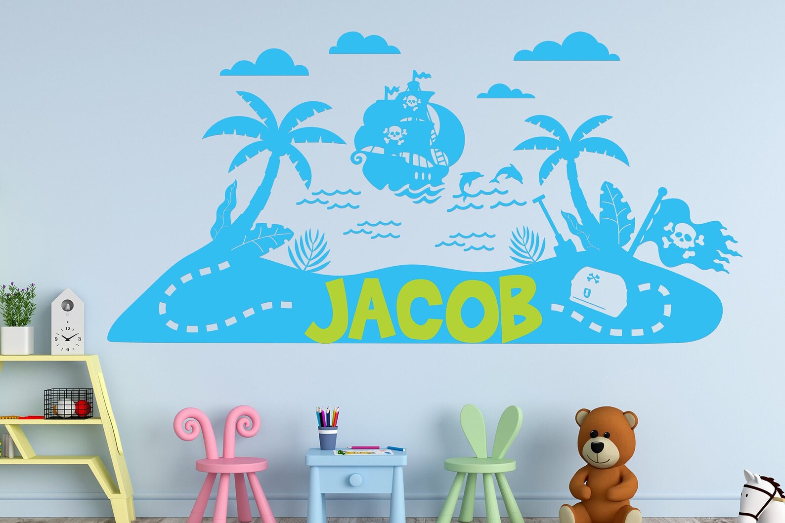 Custom Name Pirate Ship Treasure Island Wall Decal Pirate Etsy