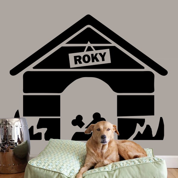 Personalized Dog House, Wall Decal Custom Vinyl Art Stickers, Dog House Wall Decal, Personalized Dog Name Custom Doghouse, Pet Decor