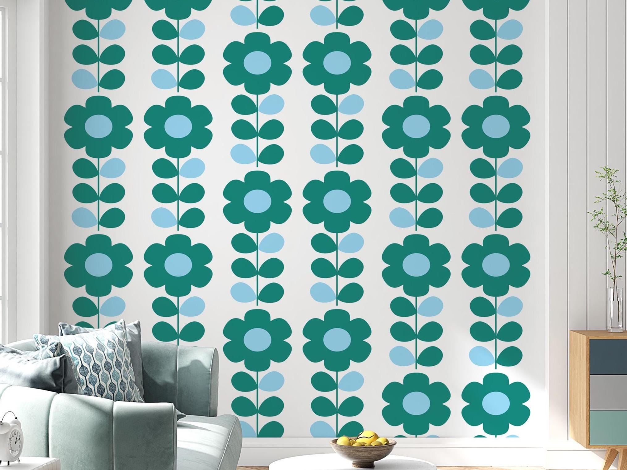 Mid-Century Modern Flower Wall Decal: Retro Floral Peel & Stick Art