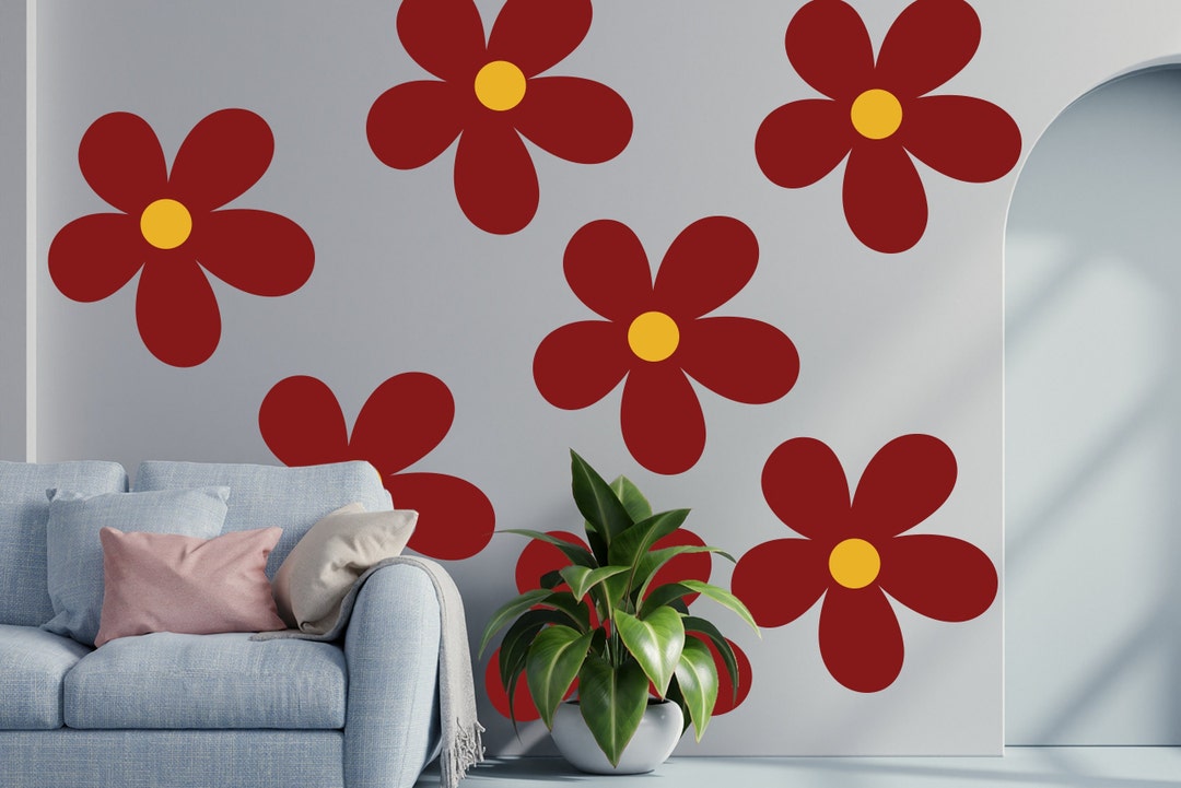 Daisy Flowers Wall Decal, Modern Flowers, Retro 60s 70s Daisy Flowers