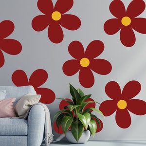 Daisy Flowers Wall Decal, Modern Flowers, Retro 60s 70s Daisy Flowers, Mid-Century Modern, Mid Century, Daisy Flowers Modern Wall Decal.