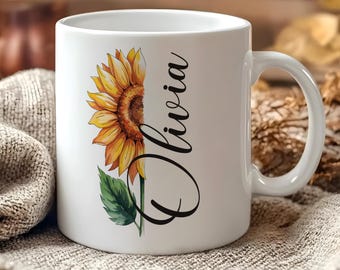 Personalized Sunflower Mug | Custom Name Coffee Cup