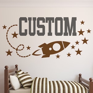 Personalized Rocket Wall Decal: Custom Name, Star Nursery Decor