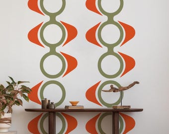 Mid Century Abstract Shapes Wall Decal – 22x80 Large Peel Stick Vinyl