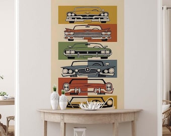 Adesivi murali a forma di auto d'epoca – 45x25 cm, in vinile retrò, facili da applicare e rimuovere.